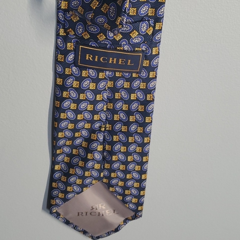 Richel Tie accessory men's tie blue grey gold ish yellow